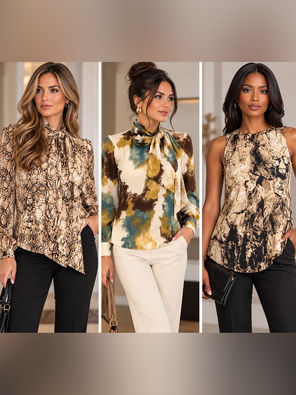 SHEIN Cream Multi Watercolor & Animal Print Blouse Collection